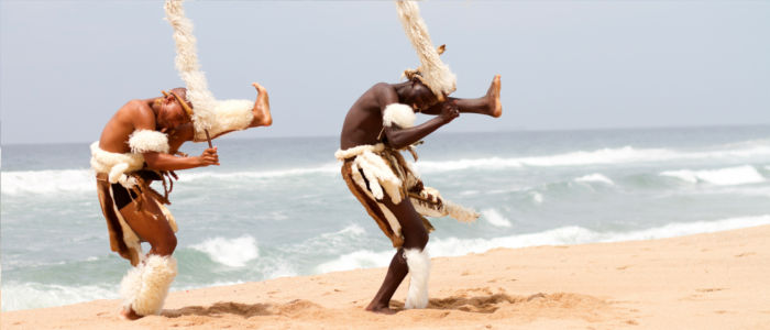 Zulu dancers at the beach of South Africa